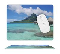 Tahiti Beach Mouse Pad, 10 X 8 Inch PU Leather Mousepad with Smooth Surface, Square Waterproof Mouse Mat Non-Slip Ultra Thin Desk Pad for Gaming, Office & Home