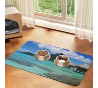 Tahiti Beach Pet Feeding Mat Absorbent Pu Leather Dog Cat Food Mats Contain Spills Protects Floors, Anti-Slip Rubber Backing Dog Bowl Mats Easy Clean Pet Placemats 40x60cm