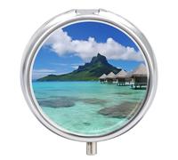 Tahiti Beach Pill Case with 3 Compartments - Portable Travel Pill Organizer for Purse, Easy-Open Button Design, Small Round Pillbox Vitamin Holder Organizer for Women Men