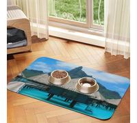 Tahiti Beach Print Pet Feeding Mat For Dogs & Cats Absorbent Waterproof Dog Food Mat Non-Slip Pet Bowl Placemat Quick Dry Floor Protector Leather Tablecloth