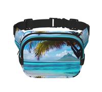 Tahiti Beach Print Square Double Layer bag Waist Bag Trendy Pack Travel Bag with Adjustable Bel, Black, One Size