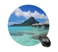 Tahiti Beach Round Mouse Pad, Non-Slip Rubber Base Waterproof Washable, Computer Mouse Mat for Office Gaming Studying, Premium-Textured Durable Portable Circle Mousepad for Desktop PC Notebook