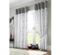 Essential Living Tahiti Lined Voile Eyelet Ring Top Curtains Silver/White 142cm x 229cm, Silver
