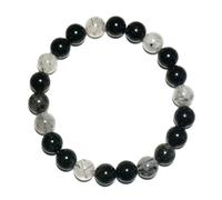 TaHLga 8MM Black Rutilated Quartz Bracelet | Natural Rutilated Quartz Gemstones | Bring Luck Wealth Courage | Protection from Evil | Gift