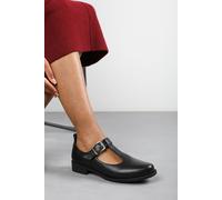 Where's That From Keely Wide Fit Girl's School T-Bar Buckle Mary Jane Shoes In Black Faux Leather - 5E - BLACK