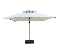 Taho home decor Garden Cantilever LED Parasol including 130kg fillable base, Large Square 3M Patio Umbrella with Crank Handle and Tilt for Patio and Outdoor (Cream)