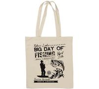 Tahoe Lake Big Day of Fishing Siera Nevada Natural Cotton Tote Bag White