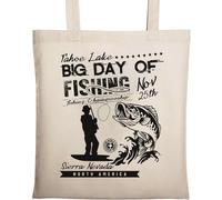 Tahoe Lake Big Day of Fishing Siera Nevada Natural Ecological Cotton Tote Bag Beige