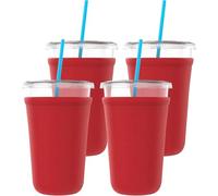 TahoeBay Iced Coffee Cold Cup Sleeve (4-Pack) Reusable Blank Neoprene Insulator Drink Sleeves 22-24oz Beverage Holder for Vinyl Sublimation fits Dunkin' Medium and Starbucks Venti (Red)
