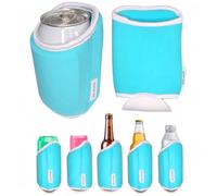 TahoeBay Universal Blank Can Cooler Sleeves, Soft 2-Pack, Aqua/Aqua | 4 in 1 Neoprene Coolers for Regular 12 oz Beer Cans and Bottles, Slim Skinny Tall, 16oz Drink, Sublimation Blanks, Vinyl, DTF