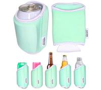 TahoeBay Universal Blank Can Cooler Sleeves, Soft 2-Pack, Mint/Mint | 4 in 1 Neoprene Coolers for Regular 12 oz Beer Cans and Bottles, Slim Skinny Tall, 16oz Drink, Sublimation Blanks, Vinyl, DTF