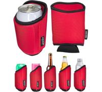 TahoeBay Universal Blank Can Cooler Sleeves, Soft 2-Pack, Red/Red | 4 in 1 Neoprene Coolers for Regular 12 oz Beer Cans and Bottles, Slim Skinny Tall, 16oz Drink, Sublimation Blanks, Vinyl, DTF
