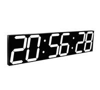 TAHTOY Large LED 6 Digital Wall Clock- GPS Satellite Auto Time Calibration, Plexiglass Panel&Leather Textured Back Panel, Gift for Gym Home Office (Color : White)