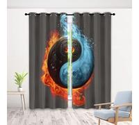 Tai Chi Curtains 90 Inch 2 Panels, Abstract Water Fire 3D Pattern Drapes with Eyelet Thermal Insulated Curtain, Mystical Yin Yang Blackout Curtains for Bedroom Living Room, 52" x 90"