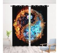 Tai Chi Curtains 90 Inch 2 Panels, Pebble Vine Flower 3D Pattern Drapes with Eyelet Thermal Insulated Curtain, Ice Flame Yin Yang Blackout Curtains for Bedroom Living Room, 46" x 90"