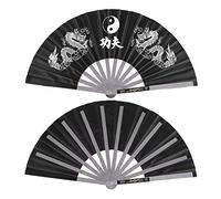 Tai Chi Fan, Kung Fu Folding Hand Fan, Stainless Steel, Black