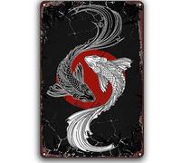 Tai Chi Fish Vintage Metal Sign Japanese Yin Yang Koi Fish Rustic Tin Signs Retro Home Cafe Office Art Bar Pub Garage Classic Wall Decor 14x20cm