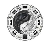 Tai Chi Koi Fish Wisdom Philosophy Ancient Knowledge Truth Metal Tin Sign Plaque Wall Decor for Cafe, Club, Garden Round Metal Poster 8x8Inch