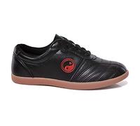 Tai Chi Kung Fu Shoes Martial Art Traditional Qi Gong Peking Trainer Wing Chun Slipper with Classic Tai Chi Icon Oxford Sole for Men Women - Oxhide Leather Black