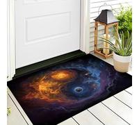 Tai Chi Symbol Cosmic Nebula Doormat - Non-slip Washable Doormat, Heavy Duty Dirt Trapper, Cosmic Energy Wind Floormat for Indoor/Ourdoor Use, Front Entrance and Kitchen 90 x 150 cm, Blue