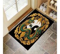 Tai Chi Symbol Green Dragon Doormat - Non-slip Washable Doormat, Heavy Duty Dirt Trapper, Traditional Chinese Style Floormat for Indoor/Ourdoor Use, Front Entrance and Kitchen 80 x 120 cm, Gold