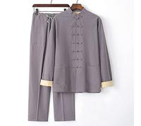 Tai Chi Uniform Set of 3 Chinese Martial Arts Men's Traditional Chinese Kung Fu Clothing Tang Shirts Grey Long Sleeve Qigong Wing Chun Karate Suit Exercise Zen