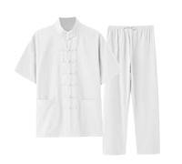 Tai Chi Uniform Shirt Qi Gong Martial Arts Wing Chun Shaolin Kung Fu Training Cloths Retro Short Sleeve Shirt and Pants Sets Cotton Linen Apparel Clothing Traditional Tang Suit Mens 2 Piece Set Outfit