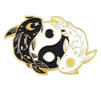 Tai Chi Yin Yang Animal Pin - Cat Fish Wolf Fox Brooch, Klein, Non-precious metal