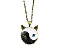 Tai Chi Yin Yang Cat Glass Pendant Necklace Chain Jewelry Gift - GoldenPractical design and Durable