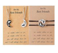Tai Chi Yin Yang Pendant Necklace Set Lucky Black White Fish Charm Bracelet for Women Men My Best Friends Jewelry Gift, Metal, No Gemstone