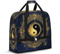 Tai Chi Yin Yang Travel Duffle Bag for Women Men Weekend Overnight Bags Foldable Wet Seperated 47 L Tote Bag for Sports Gym Yoga