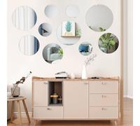 TAIANJI 10 Pcs Round Mirror Stick Wall Mirrors Self Adhesive Bathroom Mirror Flexible Sticky for Home, Bedroom