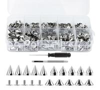 TAIANJI 150 Pcs Spikes Studs Kit, Punk Zinc Alloy Spike Studs with Screwbacks Rivet 3 Size Leather Spike Assortment for DIY Bags, Jacket, Clothes (Silver)