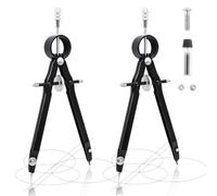 TAIANJI 2 Pcs Professional Compass with Lock 10 Inches Diameter Geometry Compass, Drawing Lock Screws and Lead Refills, Drawing Tool, Drafting (Black)