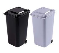 TAIANJI 2PCS Plastic Mini Wastebasket, Desktop Trash Can Desktop Bin With Swing Lid And Wheels, Plastic Small Dustbin Multifunctional Pen Holder Suitable for Office Dressing Table Bedroom Items