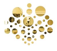 TAIANJI 40 Pcs Mirror Wall Stickers, Various Self Adhesive Mirror Stick on Mirrors for Walls Round Craft Tiles Wall Decorative Stickers Gold Circle for Home Background