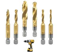 TAIANJI 6 Pcs HSS Drill Bits, Combination Drill & Taps Bit Set M3 M4 M5 M6 M8 M10 with Anti-rust Coating, 1/4” Hex Shank Screw Thread Spiral Flute Drilling Tapping Tool