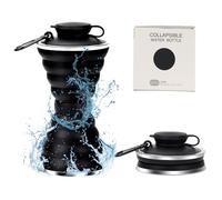 TAIANJI Collapsible Water Bottle, 500ml Foldable Water Bottle Silicone Sports Water Bottle Odorless Travel Cup, Foldable Sports Bottle with Carabiner, Black