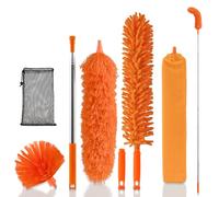TAIANJI Feather Duster Kit, 7 Pcs Microfiber Dusters for Cleaning with Telescoping Extension Pole 110 Inch, Handled Dusting Brush for Cleaning Ceilings, Ceilings Fans, Cobwebs