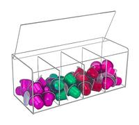 TAIANJI Large Coffee Pod Holder, Clear Acrylic Capsule Dispenser Display Box with Compartment, Plastics Storage Box with Lid for All Coffee Pods, Candies, Tea Bags, Collection 30 x 12 x 12cm