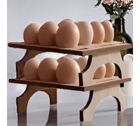 TAIANLE. Wooden Egg Holder Countertop Stackable Double Layer Organizer, Rustic 2 Tier Storage Rack Gathering 24 Eggs Tray Display Stand for Home Kitchen Decor, 2 pcs