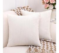 TaiBest 18x18 Inchs Corduroy Cushion with Insert（2-Cushion Covers, 2-Inserts）, Soft Decorative Pillows for Couch Sofa Bed Living Room (Beige, 45x45cm)