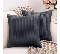 TaiBest 18x18 Inchs Corduroy Cushion with Insert（2-Cushion Covers, 2-Inserts）, Soft Decorative Pillows for Couch Sofa Bed Living Room (Grey, 45x45cm)
