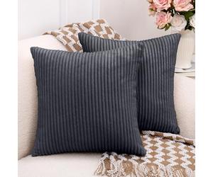 TaiBest 18x18 Inchs Corduroy Cushion with Insert（2-Cushion Covers, 2-Inserts）, Soft Decorative Pillows for Couch Sofa Bed Living Room (Grey, 45x45cm)