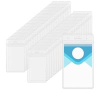 TAICHEUT 100 PCS Clear Waterproof Plastic ID Card Holders, Vertical Double-Sided Name Badge Sleeves with Lanyard Slot for Home, Office Use