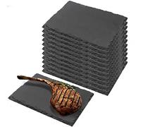 TAICHEUT 12 PCS 9 x 6 Inch Black Slate Cheese Board, Slate Stone Serving Tray Slate Plates for Food, Sushi, Steak and Charcuterie