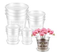TAICHEUT 12 PCS Clear Orchid Pots, Plastic Plant Pots with Drainage Holes and Saucers, 11cm/14cm/16cm/19cm Nursery Pots for Repotting, Seed Starting