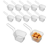 TAICHEUT 12 PCS Silver Mini Chip Frying Baskets with Handle, Food Serving Baskets for Fries, Onion Rings, Fried Chicken