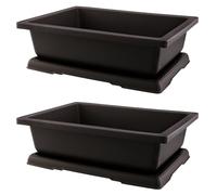 TAICHEUT 2 PCS 14 Inches Plastic Bonsai Training Pots, Rectangular Bonsai Tree Pots with Trays, Large Plastic Bonsai Container for Indoor, Outdoor