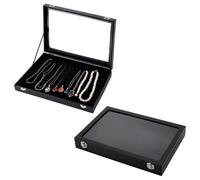 TAICHEUT 2 PCS Necklace Holder Jewellery Box with 20 Hooks, Velvet Necklace Display Storage Organiser with Lockable Glass Lid for Necklaces Bracelets Earrings